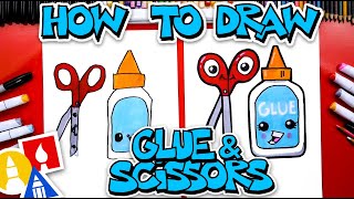 How To Draw A Bottle Of Glue And Scissors