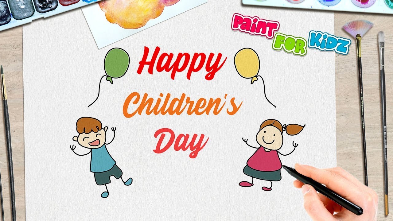 Happy Children's Day Drawing | Simple & Easy | Paint For Kidz ...