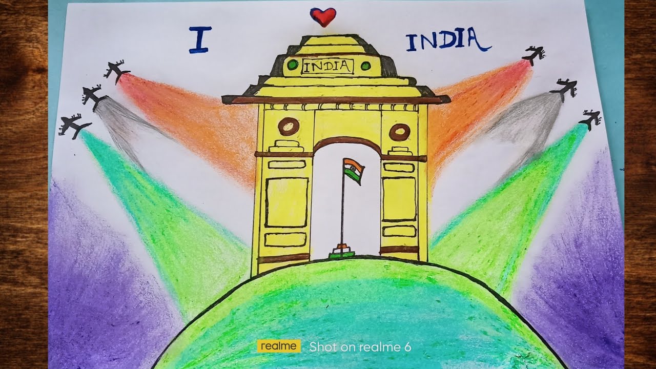 Independence day drawing/how to draw India gate and flag/azadi ka amrit ...