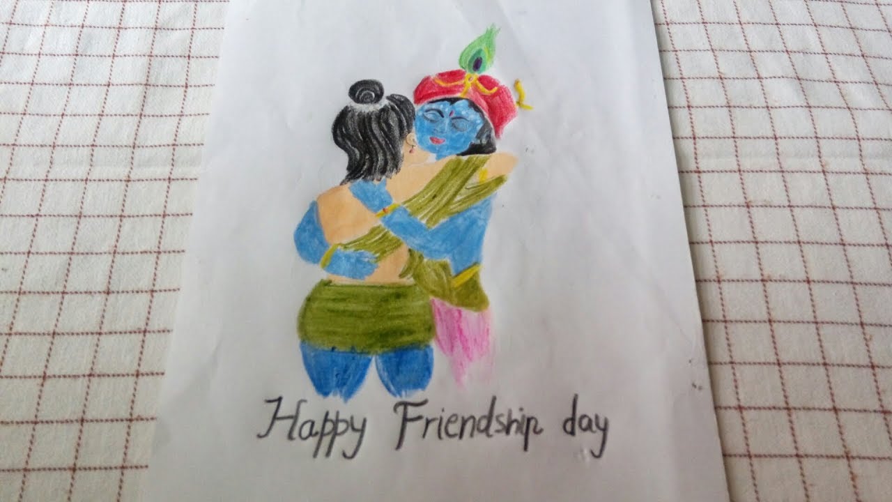 Friendship day drawing with oil pastels |krishna sudama drawing ...