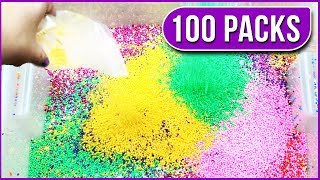 MIXING 100 PACKS OF FLOAM BEADS INTO FLUFFY SLIME! Giant Crunchy Slime