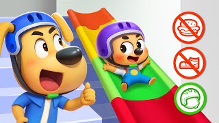 stair slide adventure kids safety rules fun story sheriff labrador kids cartoon babybus