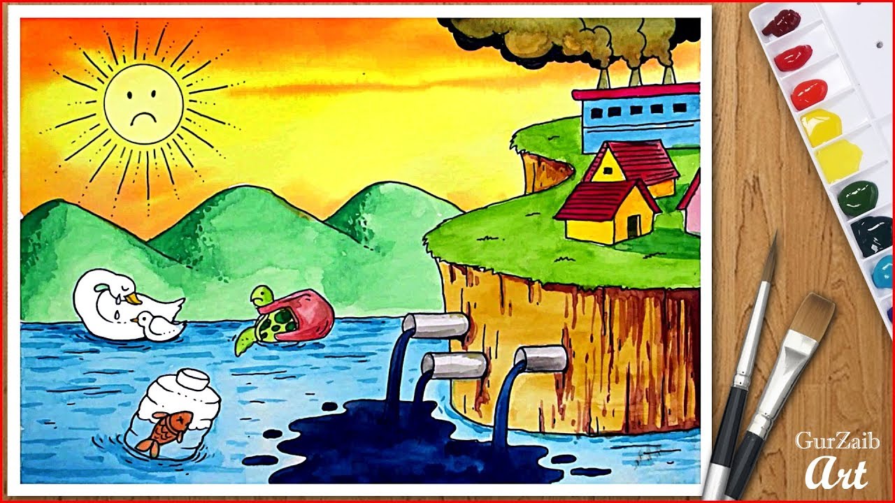 How To Draw Water Pollution Poster Stop Water Pollution Save Earth Air ...