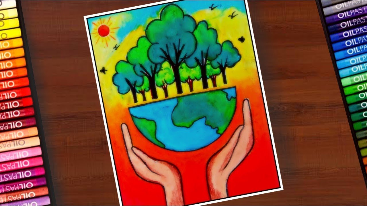 Save Environment Drawing with oil pastels for Beginners/ SaveTree ...