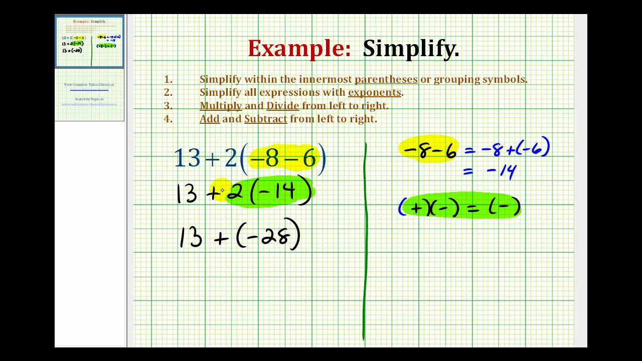 Ex: Simplify an Expression With Integers Using the Order of Operations