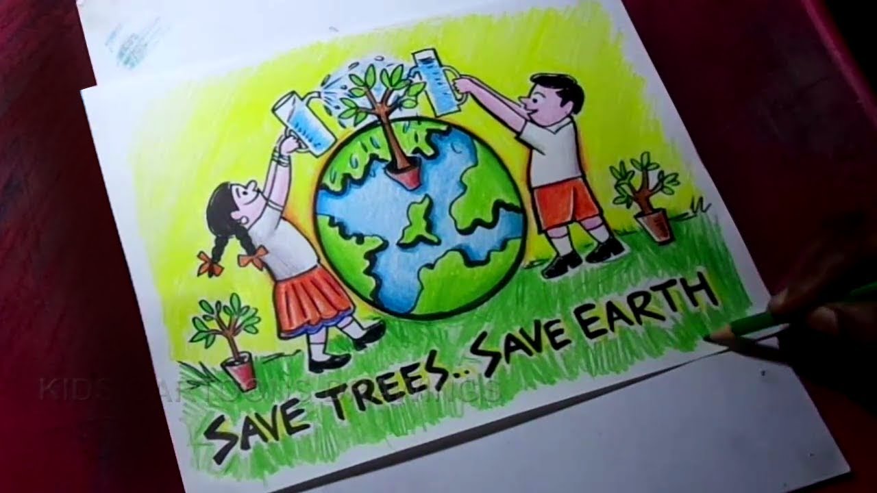 How to Draw Save Trees / Save Earth Poster Drawing - YouTube