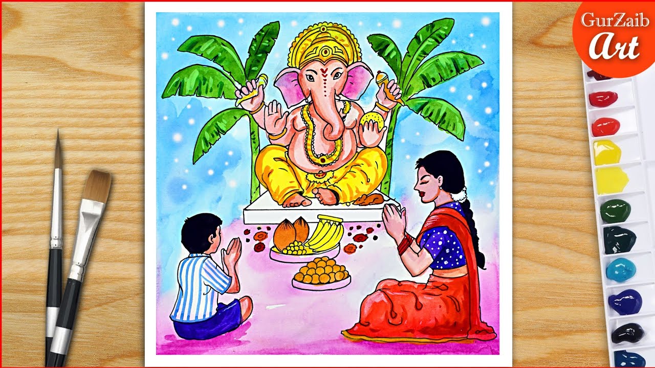 Ganesha drawing / Ganesh chaturthi Indian festival drawing / Lord ...