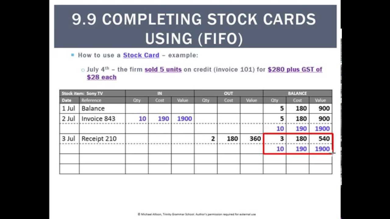 9.9 Completing Stock Cards using FIFO - YouTube