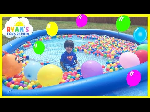 BALLOON POP SURPRISE TOYS CHALLENGE Giant Ball Pit In Huge Pool Kinder Egg Disney Cars Toys