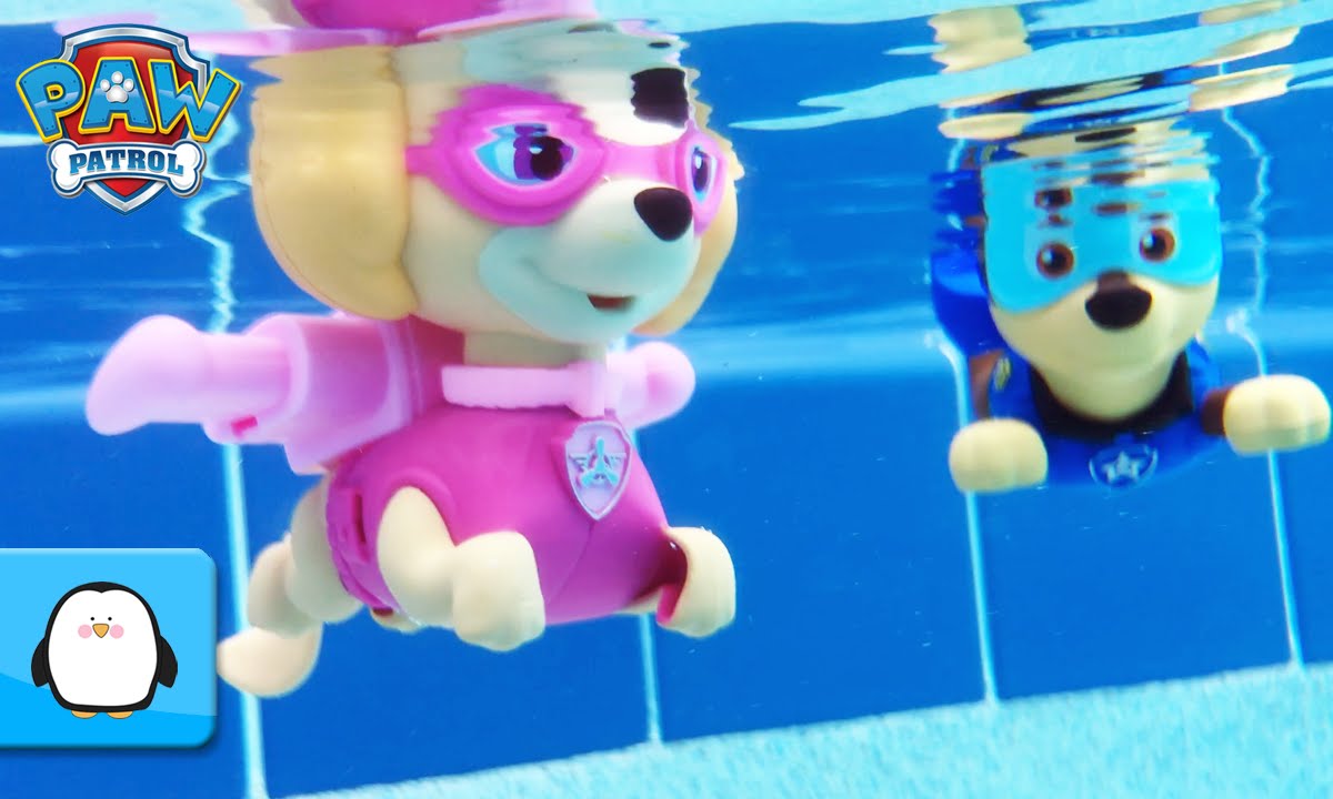 Paw Patrol Skye Marshall Paddling Pups Swim In Barbie Dog Pup Pool ...