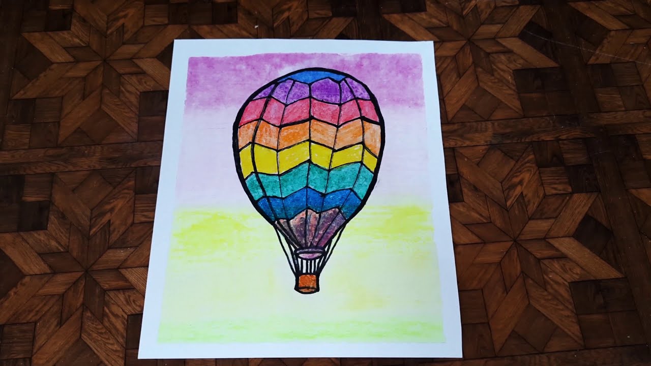 Colorful hot air balloon drawing made with Oil Pastels. - YouTube