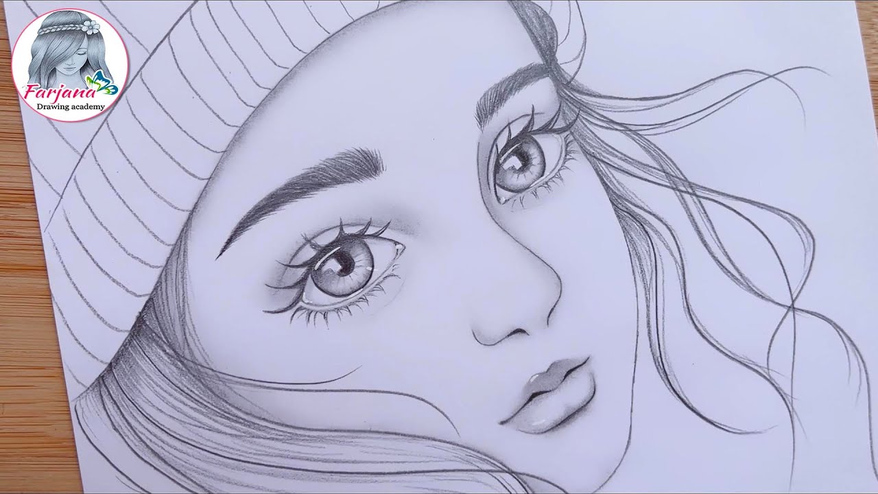 Easy Pencil sketch || How to draw A Girl face with eyes closed ...