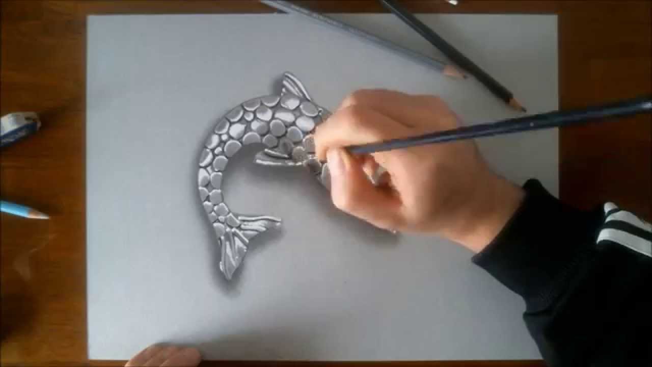 Disegno realistico effetto 3D in time lapse trofeo di pesca