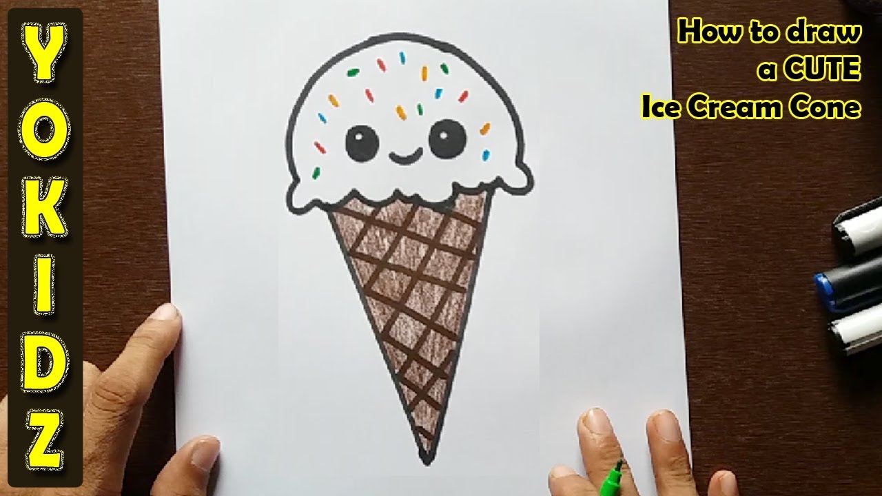 How To Draw A Cute Ice Cream Cone Youtube