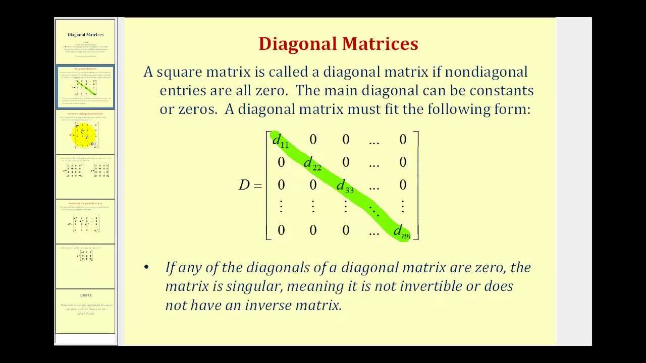 A diagonal matrix can be represented in the following way: The first ...