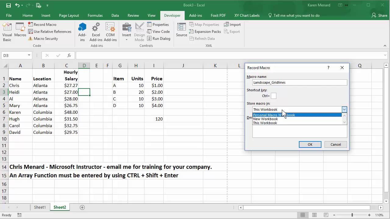 Create a Macro in Excel for printing by Chris Menard - YouTube