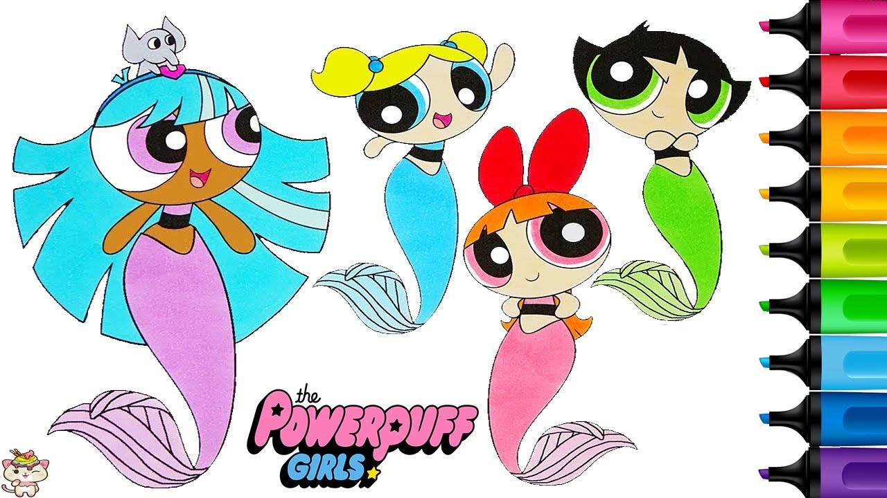 Powerpuff Girls Mermaid Coloring Book Page Blossom Buttecup Bubbles Ppg ...