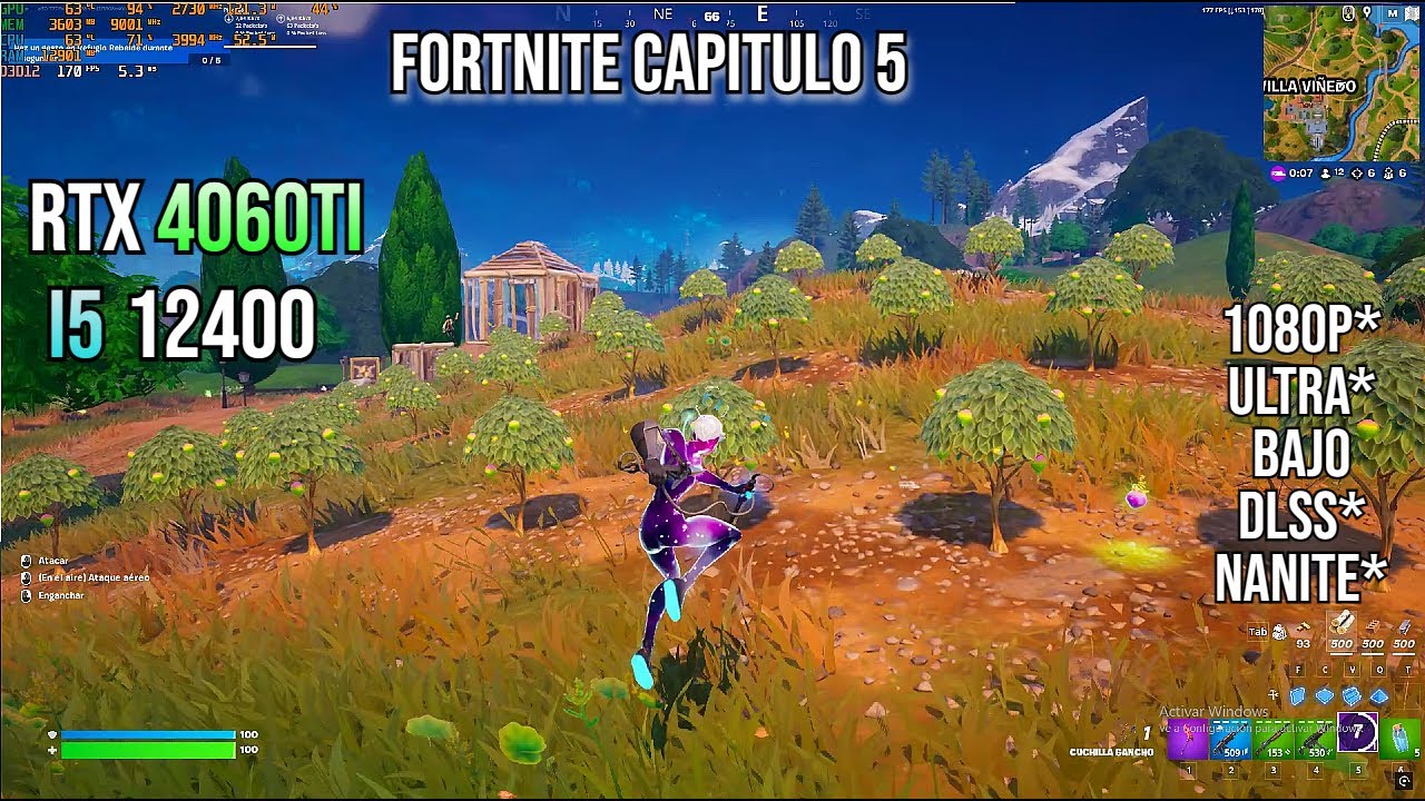 Fortnite Capitulo 5 - RTX 4060TI + i5 12400 ,1080p ,Ultra , Bajo, DLSS ...