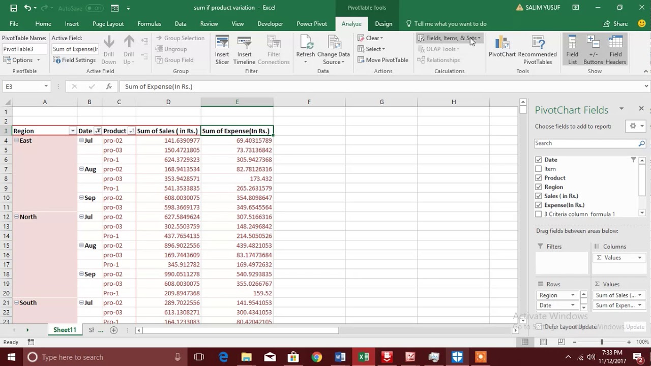 Pivot table in Excel , Pivot chart Advanced Filter and Slicer- Hindi ...