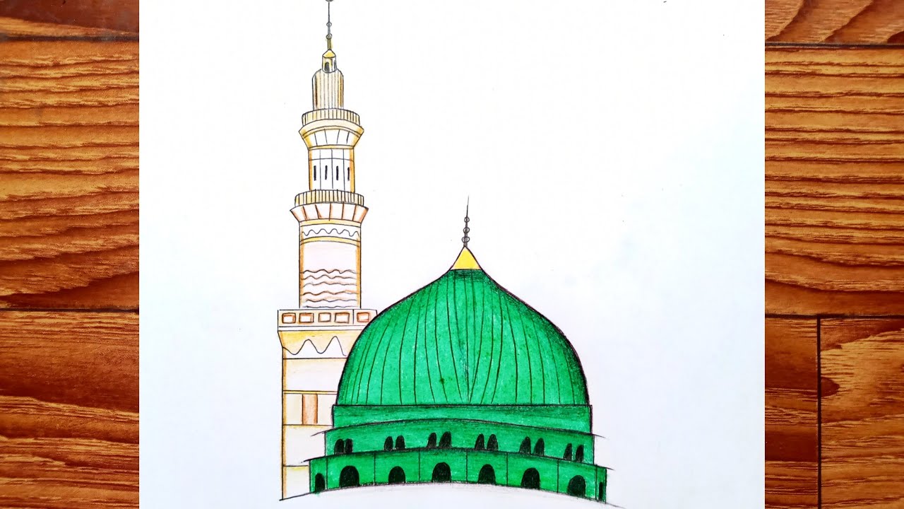 Masjid-e-nabvi Drawing tutorial very easy/How to Draw madina for ...