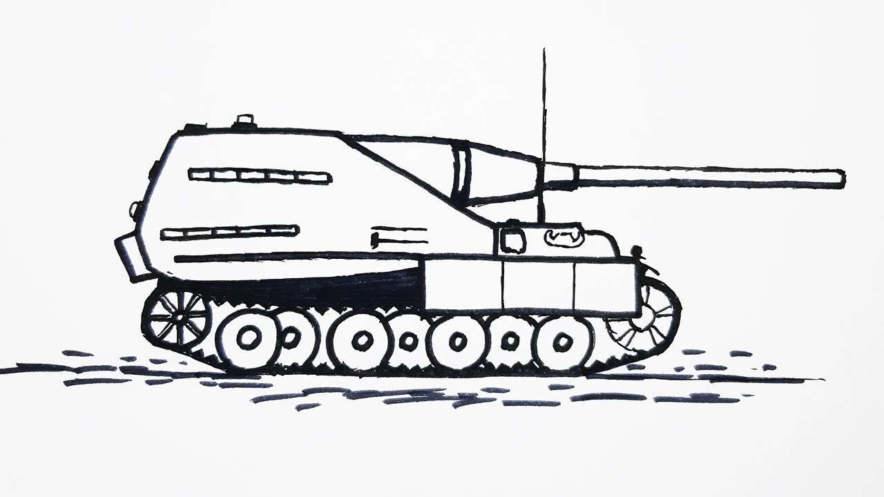 How to draw a self propelled gun Jagdpanther II easy - YouTube