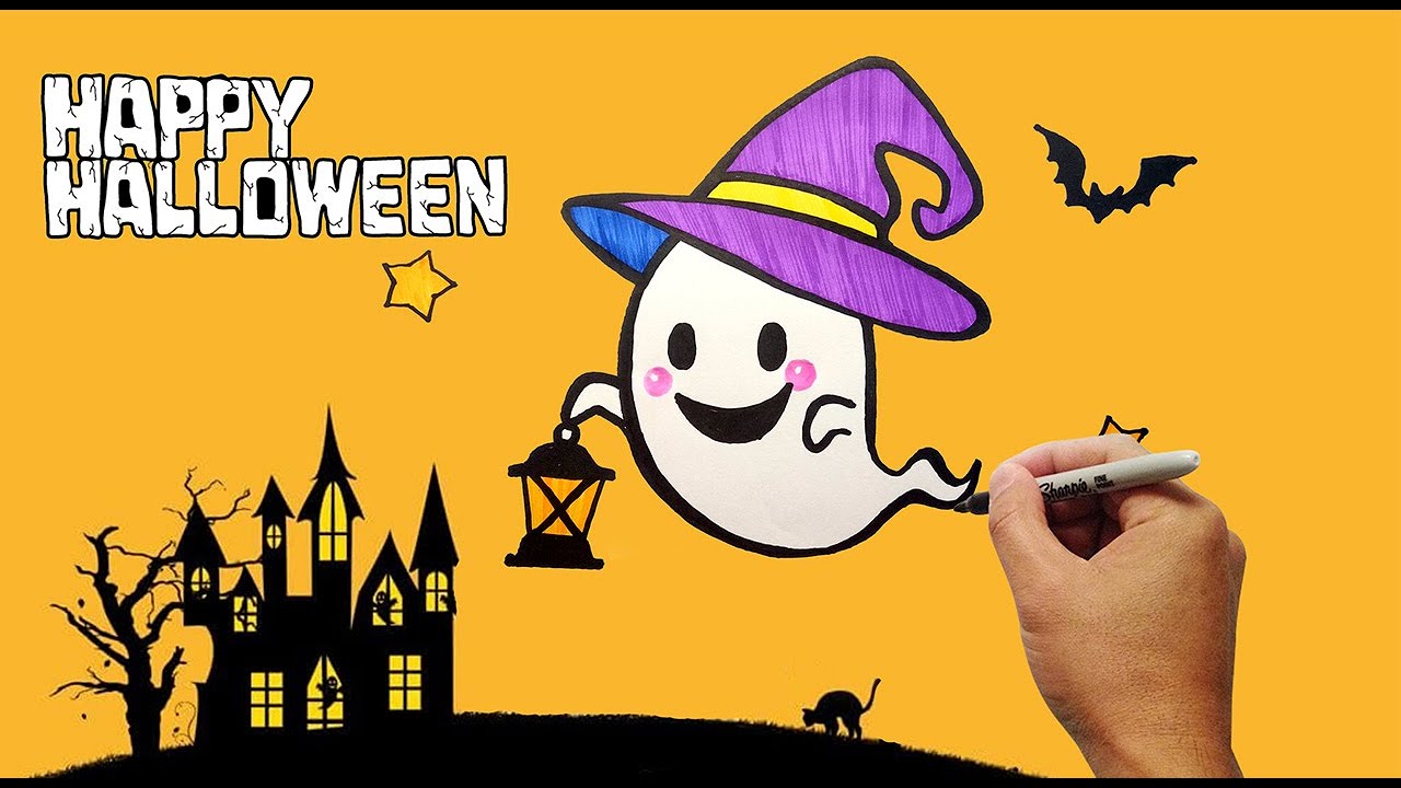 Vẽ con ma halloween dễ thương - How to Draw a Halloween Ghost - Vẽ ...