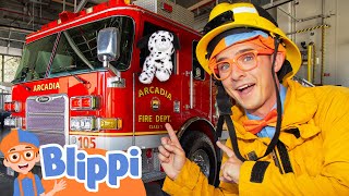 blippi rides a firetruck blippis vroom vroom vehicle show educational videos for kids