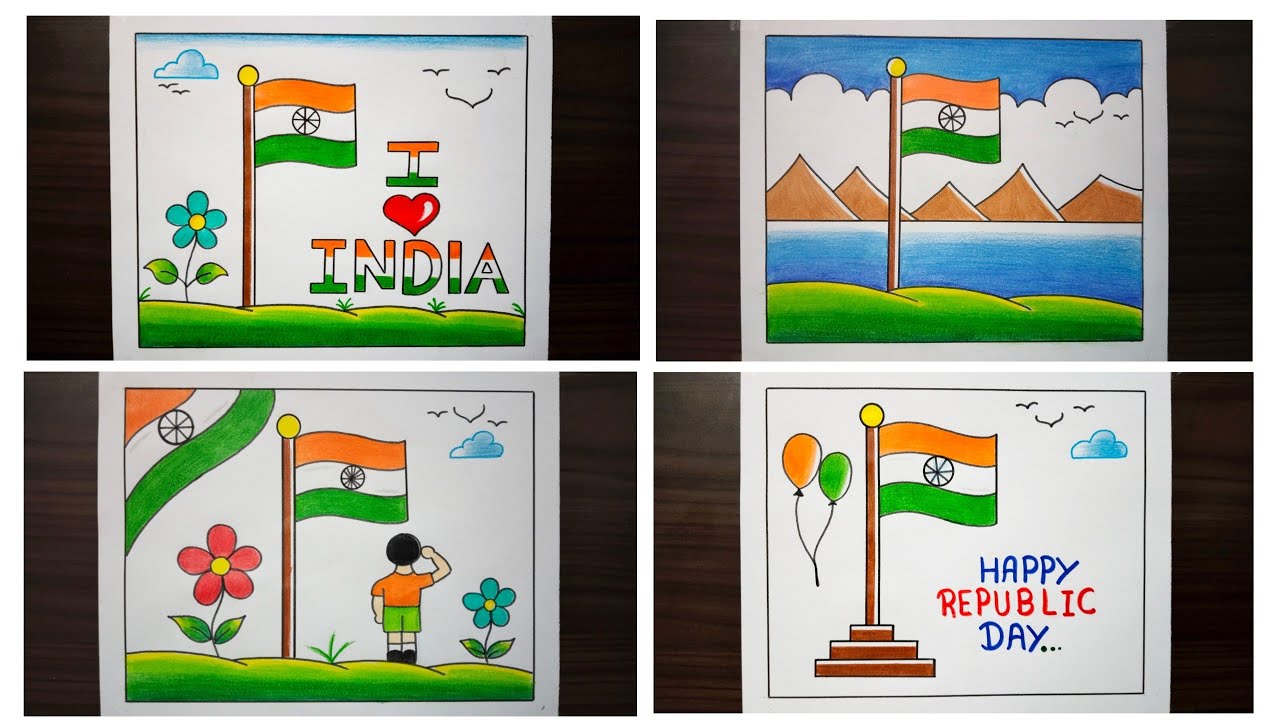 4 Easy Republic Day Drawing / Republic Day Poster Drawing / Republic ...