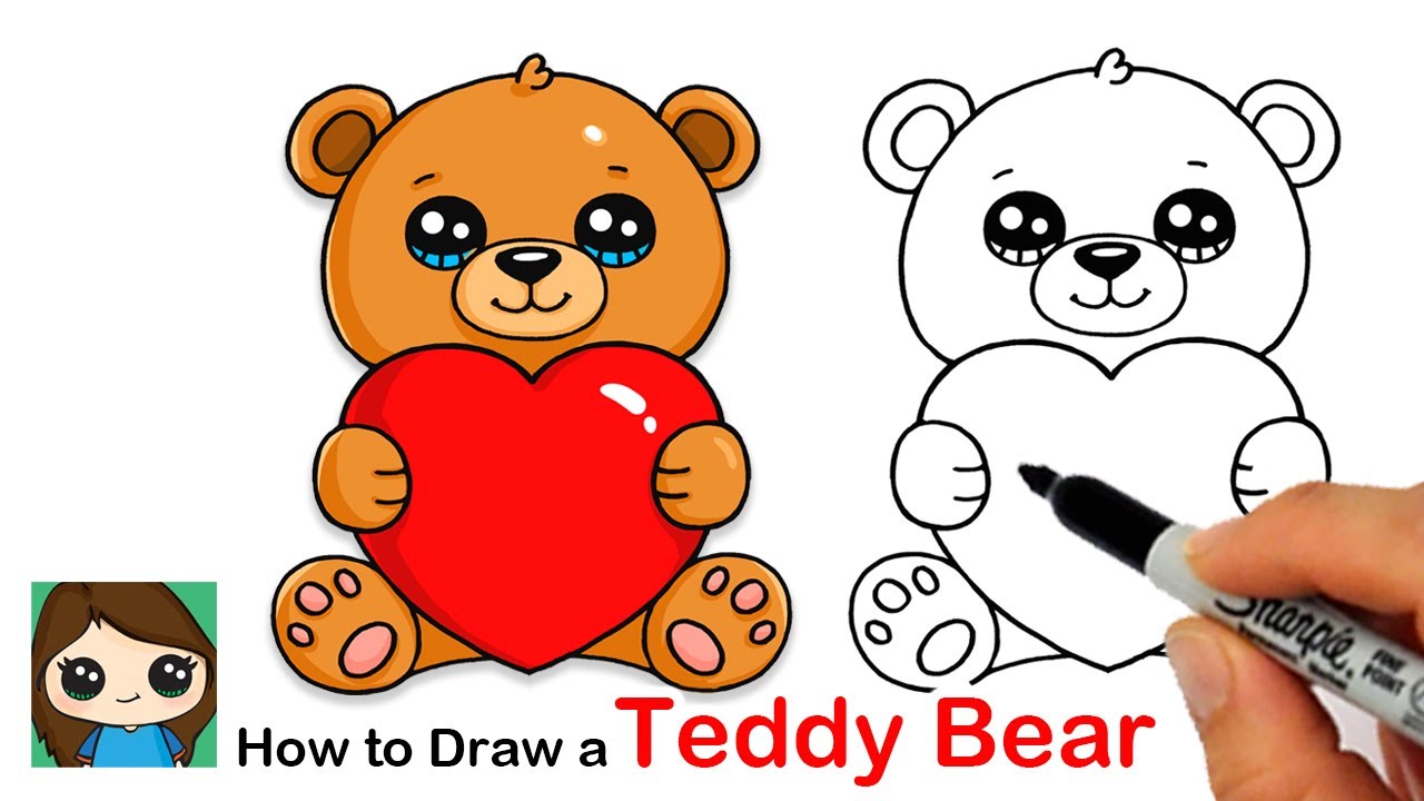 How to Draw a Teddy Bear Holding a Heart Easy ????❤️ - YouTube