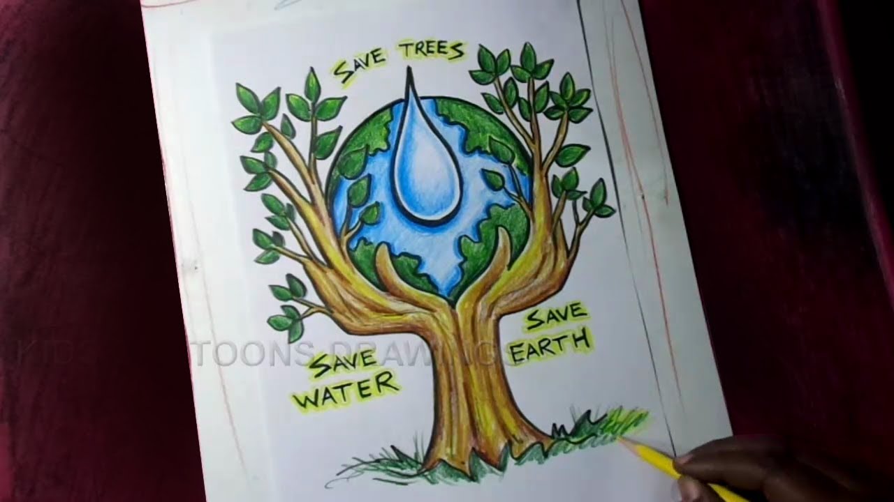 How to Draw Save Trees / Save Water / Save Earth Poster Drawing - YouTube