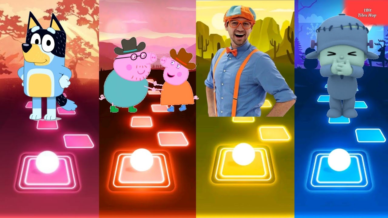 Bluey Bingo 🆚 Peppa Pig 🆚 Blippi 🆚 Pocoyo Tiles Hop - Youtube