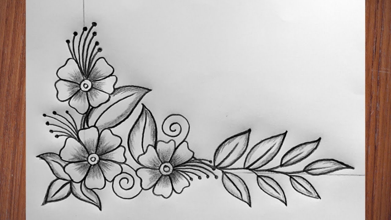 Flower Drawing | Corner Design | Border Design | Flower Design ...