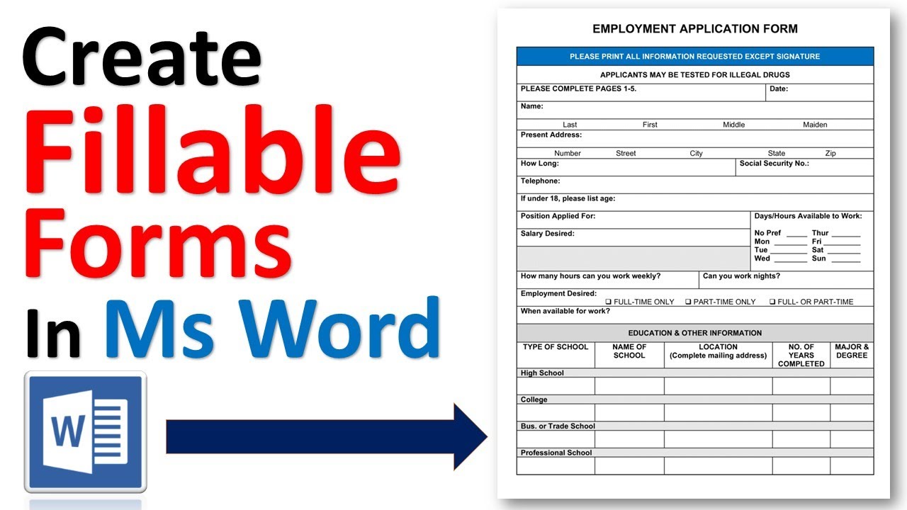 How To Create A Fillable Worksheet In Word