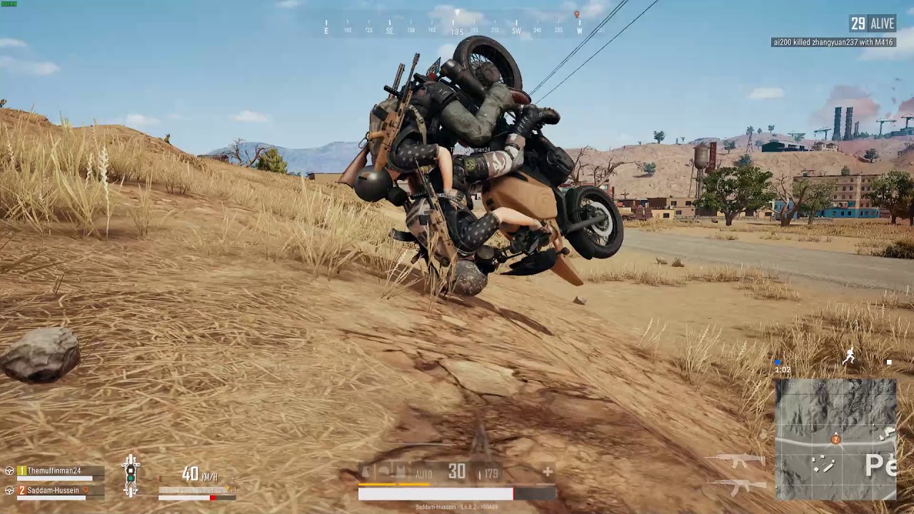 PLAYERUNKNOWN'S BATTLEGROUNDS funny bike crash teem kill 3 times - YouTube