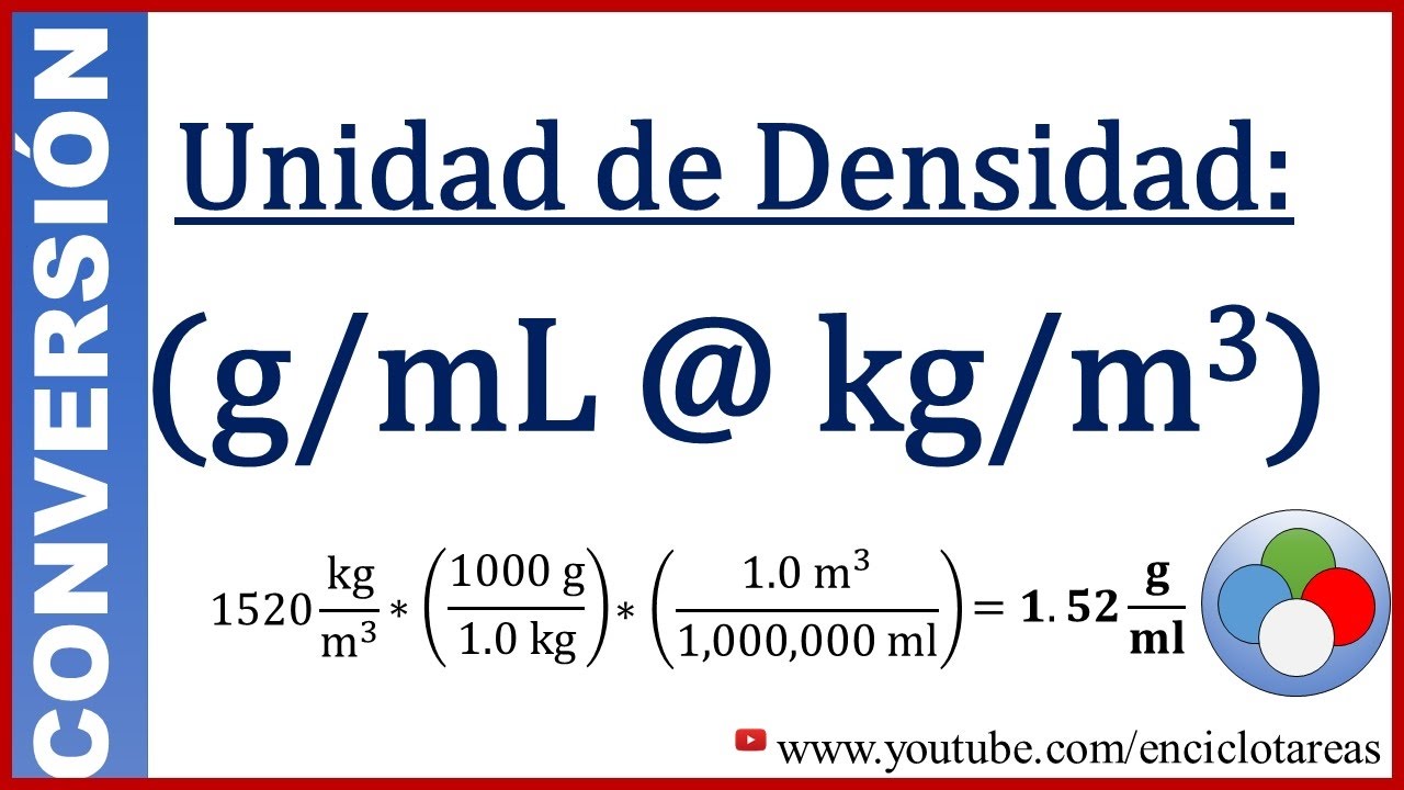 Convertir g/ml a kg/m3 (densidad) - YouTube