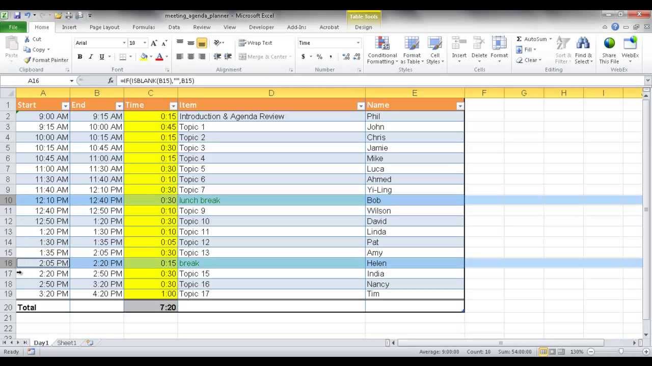 Meeting Schedule Excel Template