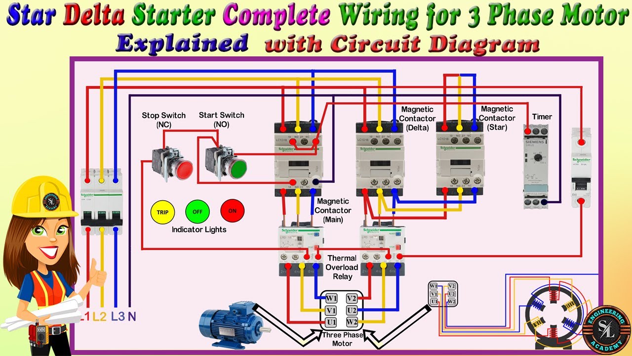 Star-Delta Starter Complete Wiring for 3 Phase Motor / Star-Delta ...