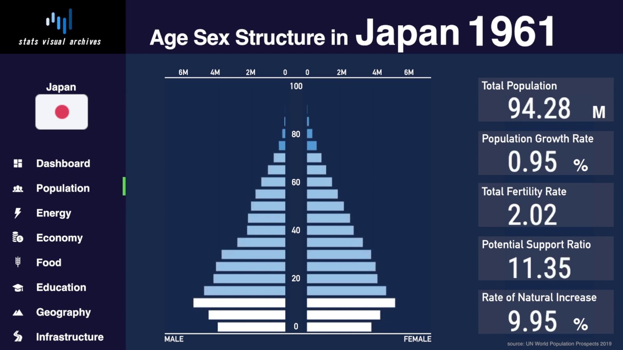 Japan Changing of Population Pyramid & Demographics (19502100) YouTube