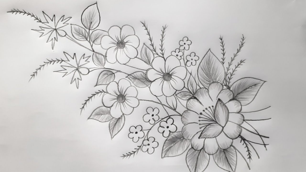 Beautiful Flower Design Drawing with pencil | Hand Embroidery ...