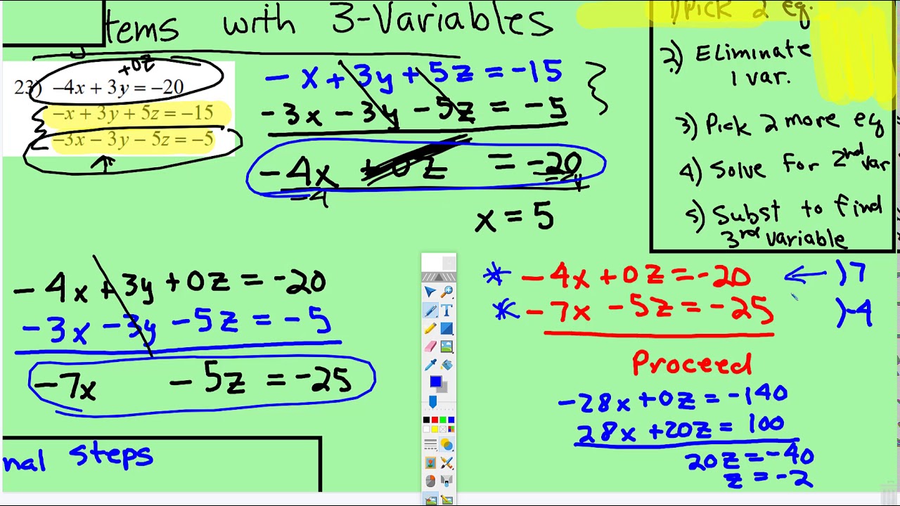 Linear Systems: Elimination 3-Variables (Easy type) - YouTube