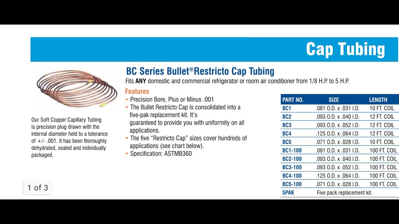 Capillary Tube Size Chart