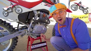 blippi rides a motorcycle dirt bikes for children