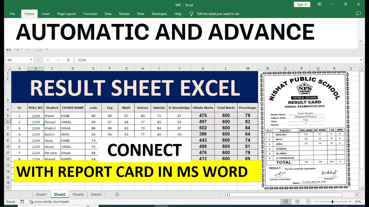 student report card format in excel || excel result sheet - YouTube