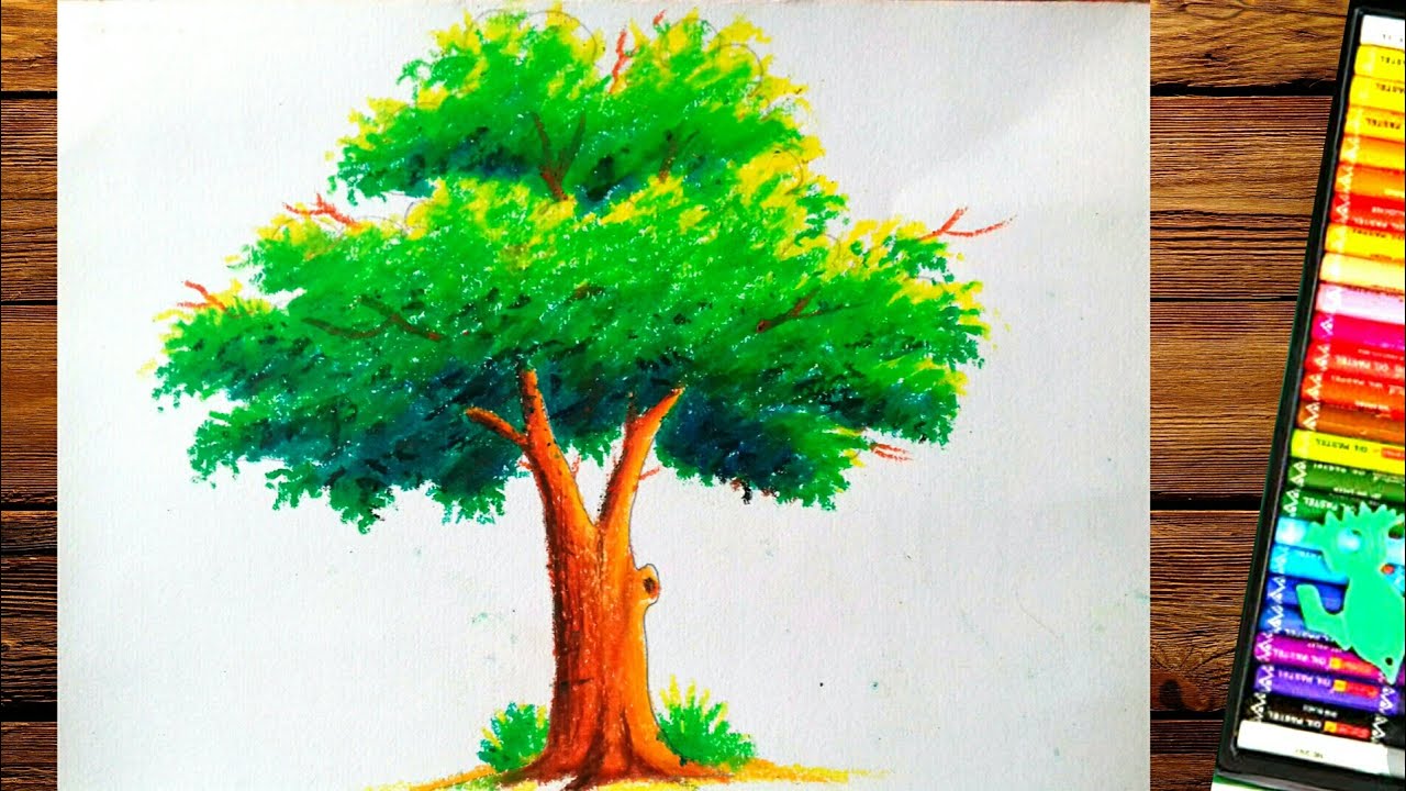 Tree drawing with pastel color - YouTube