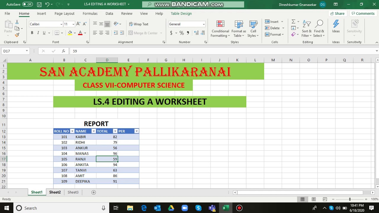 Class7 CSC Ls 4 Editing a worksheet - YouTube