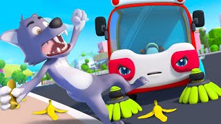 big bad wolf and street sweeper cars for kids nursery rhymes kids songs babybus