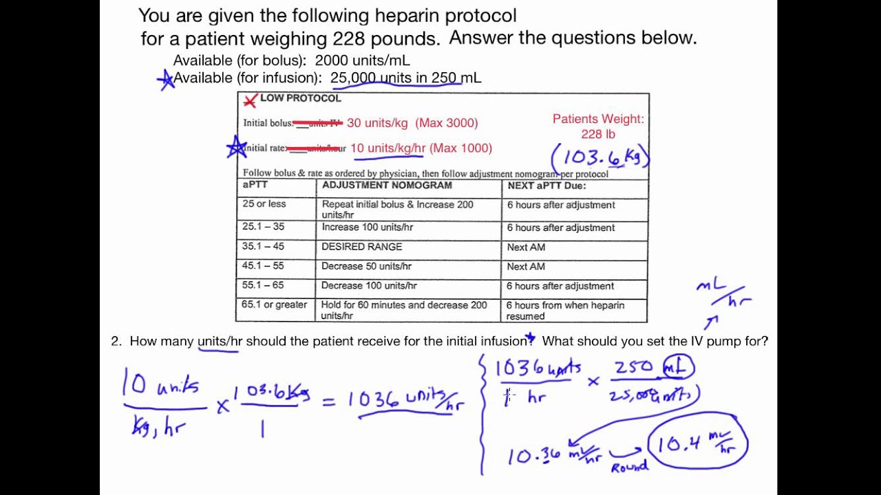 Dosage Calculation using a Heparin Protocol - YouTube