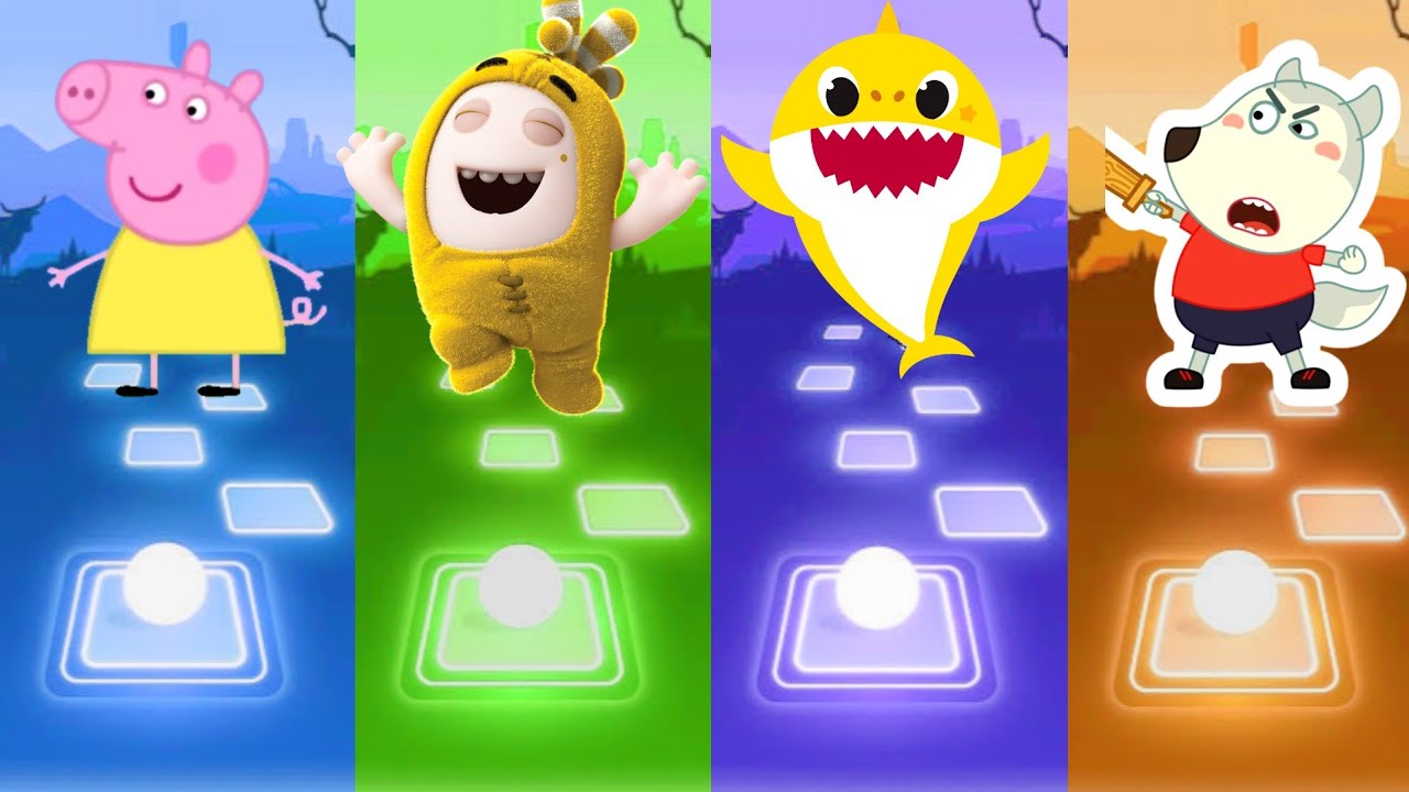 Peppa pig 🆚 Oddbods Bubbles 🆚 Baby Shark 🆚 Wolfoo Tiles Hop EDM Rush ...