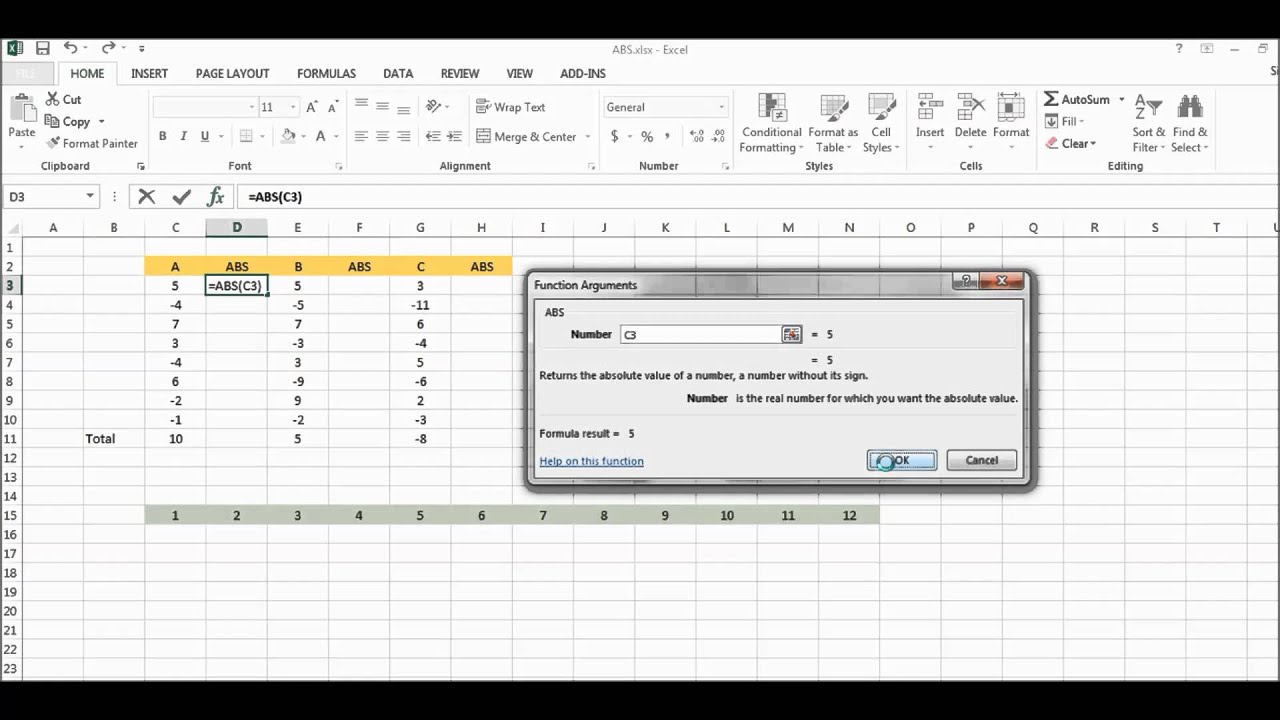 Absolute Value Function Excel