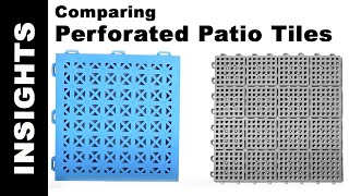 Let’s compare Greatmats perforated patio tiles. Perforated Patio Tiles are designed to provide a comfortable and stylish outdoor living space unaffected by water.

Shop Patio Tiles Now: https://www.greatmats.com/patio-tiles.php

Today, we’ll compare two of Greatmats’ most popular PVC modular patio tiles - Staylock Perforated Tiles and Patio Outdoor Tiles. Both are 1x1 foot in size, made of soft, flexible and waterproof PVC plastic, are approximately ½ inch thick and feature a raised base. They are both comfortable on bare feet and will not allow water to pool on their surface. 

Their differences lie in safety features, perforation and raised base pattern, color options and warranties. 

Staylock perforated tiles feature an anti-fatigue additive that helps relieve stress on your body. They also carry a critical fall height protection of up to 20 inches as rated by the ASTM. Patio Outdoor Tiles have not undergone any fall height testing.

The surface of the StayLock Tiles are perforated with 224 triangular shaped holes, with the largest being 11/16 x 5/16 inch in diameter. Each Outdoor patio tile is perforated with 692 holes including 576 squares 1/4x1/4 inch in size, 72 rectangular shaped holes 11/16 inch in length by ⅛ inch wide, and 64 circular holes 3/16 inch in diameter.

On the underside, Patio Outdoor Tiles are equipped with 265 peg legs to stabilize the elevated tile. Staylock Perforated tiles feature 49 t-shaped feet in addition to an outer rim, segmented by three heavy duty interlocks on each side. The under structure of the Staylock tile is soft and safe for rubber roofing membranes. Outdoor Patio tiles have eight small interlocks on each side.

Patio Outdoor Tiles are available in three colors and carry a 1 year warranty. Staylock Tiles are available in five colors as well as black and feature a 5 year warranty.

Thanks for watching. Now go out and be great!
#GreatPatioFloor 
#GreatWetAreaFloor
#DeckingTiles
#PatioDeckingTiles
#OutdoorFloors
#PoolDecking